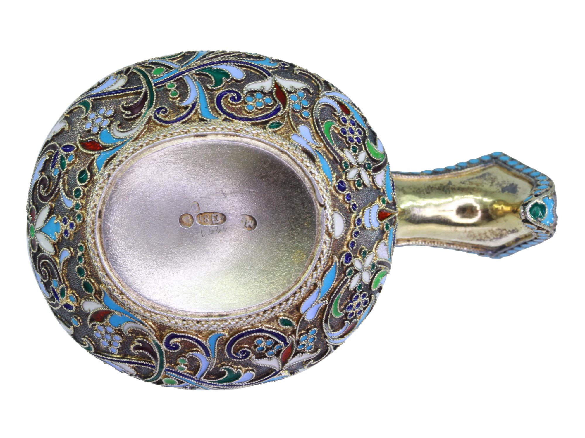 ANTIQUE RUSSIAN GILT SILVER CLOISONNE KOVSH LADLE PIC-6